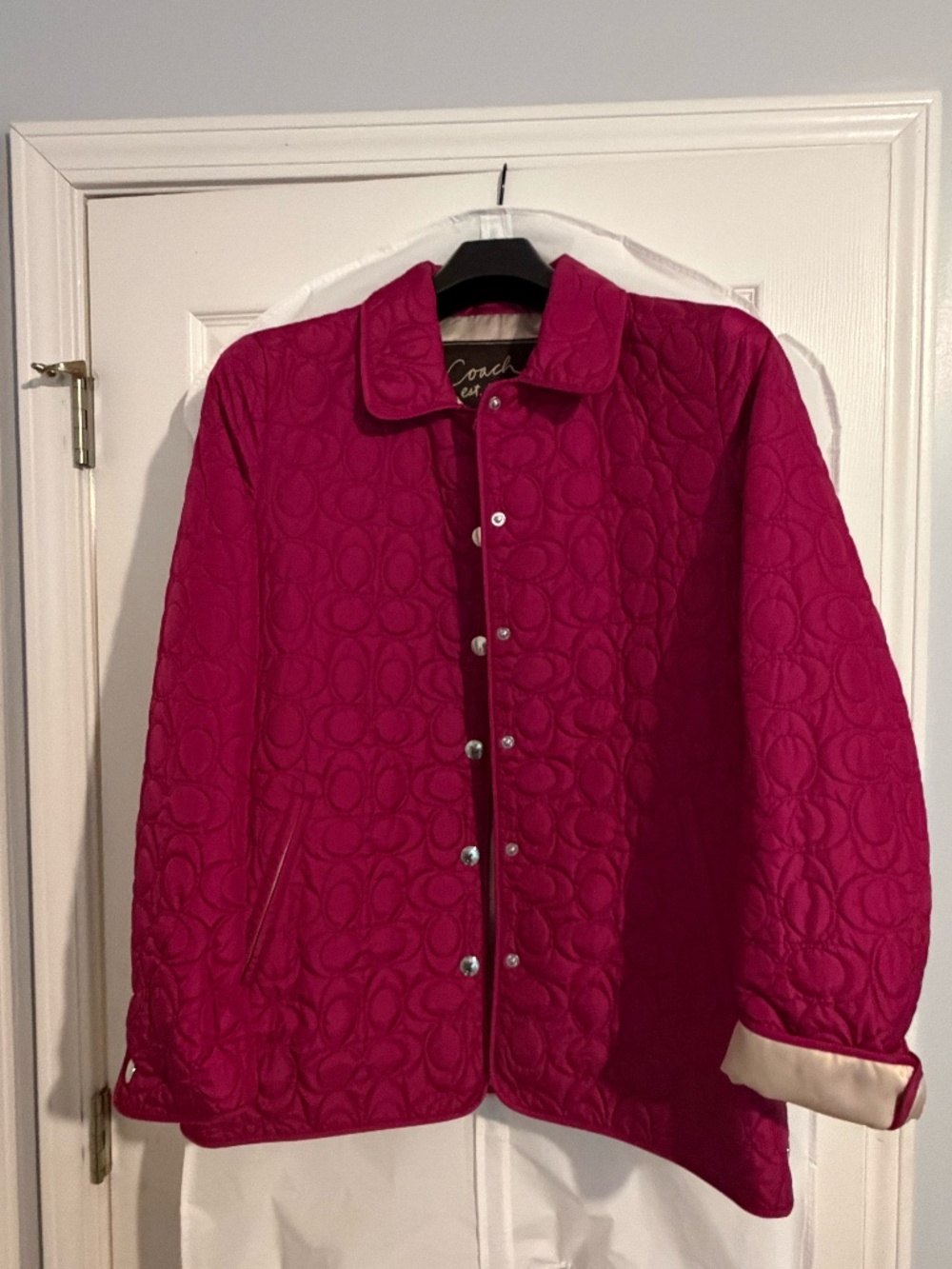 Pink Coach Black Quilted Jacket Signature Pattern
